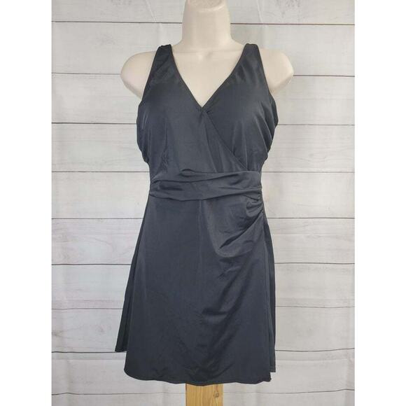 6R BLACK A392716 Denim & Co. Beach Wrap-Front Swim Dress - Picture 2 of 2